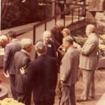 Jim Casey, center, attends the dedication of the Waterfall Garden Park in Seattle’s Pioneer Square on Sept. 8, 1978. The small park, featuring a 22-foot waterfall, was built on the site where Jim Casey started the forerunner of UPS, American Messenger Co.