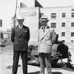 Jim Casey (right) and brother George Casey (left) stand at the Flower Street construction site of United Parcel Service. Photo courtesy of UPS archives.